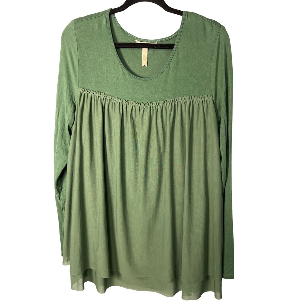 Matilda Jane Women's Green‎ Long Sleeve Top Flowy Relaxed Sheer Ruffle Detail